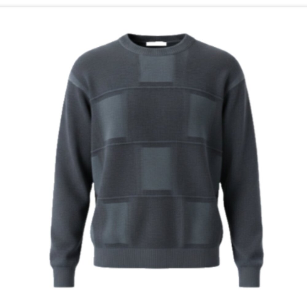 Pronto Uomo Men's Sweater Size L Black Windowpane Knit Pullover Long Sleeve